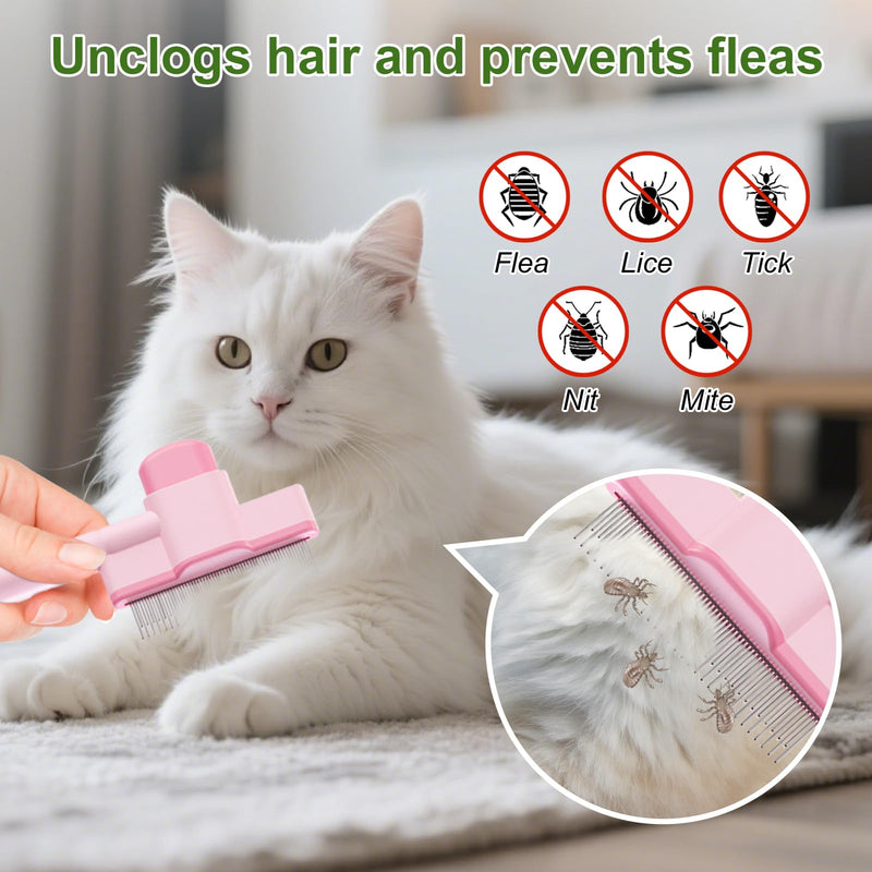3PCS Flea Comb for Cats and Dogs with Pet Hair Remover Glove, Portable Pet Grooming Kit with a Release Button, Flea Removal Brush, Deshedding Glove for Shedding, For Pet Massage and Shed Hair Removal - PawsPlanet Australia