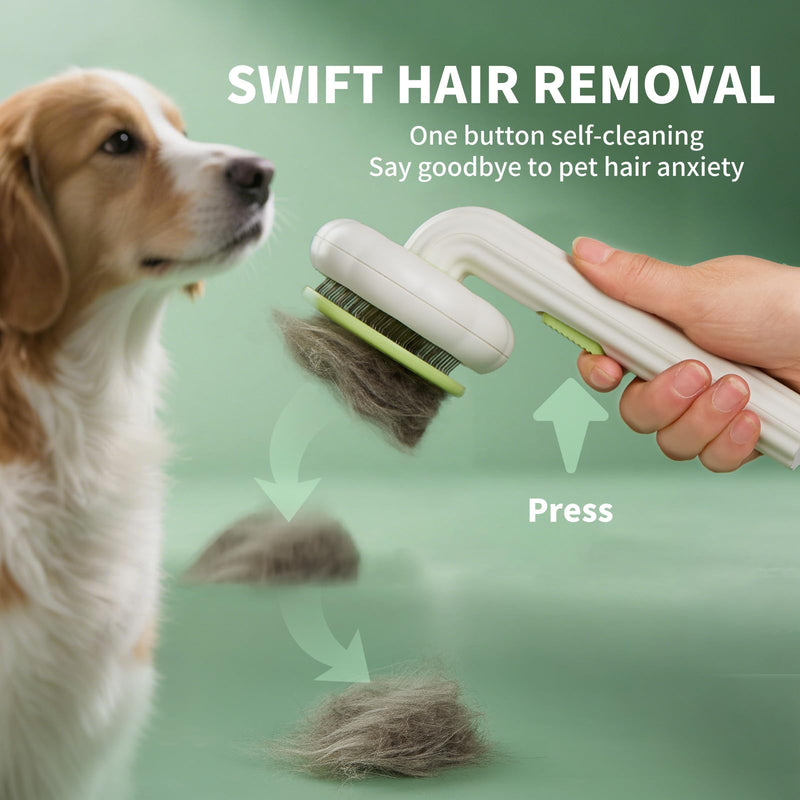 Cat Brush Dog Brush with Release Button for Shedding, Self Cleaning Cat Comb Hair Brush for Indoor Cats, Dog Deshedding Brush Grooming Kit, Pet Supplies Hair Remover Tool Green