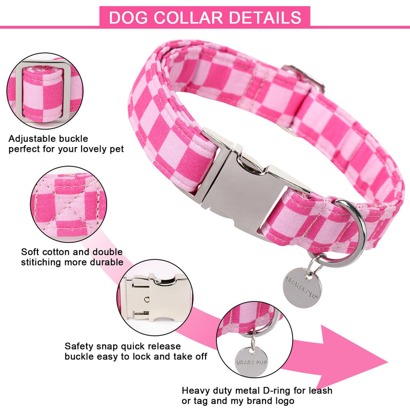 Dog Collar for Summer,Cute Pink Plaid Dog Collar,Cotton Puppy Collar with Adjustable Metal Buckle for Small,Medium,Large Girl Boy Dog S PinkPlaid CC - PawsPlanet Australia