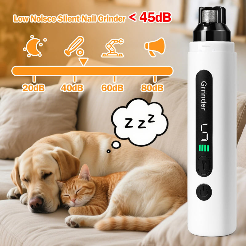 BABORUI Dog Nail Grinder Quiet, 5-Speed Pet Nail Grinder with Cooling Sponge & 3 Grinding Heads for Large Medium Small Dogs/Cats, Rechargeable Nail Trimmer with LED Light, Paws Grooming Smoothing Tool - PawsPlanet Australia