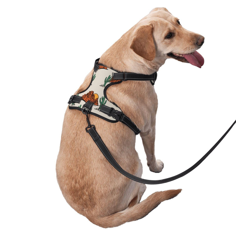 No Pull Dog Harness for Large Dogs Easy Walk Dog Vest Adjustable Collars Harnesses & Leashes Set Breathable Oxford Outdoor Walking Safety Reflective Strip Western Theme Cactus Cowboy Prints - PawsPlanet Australia