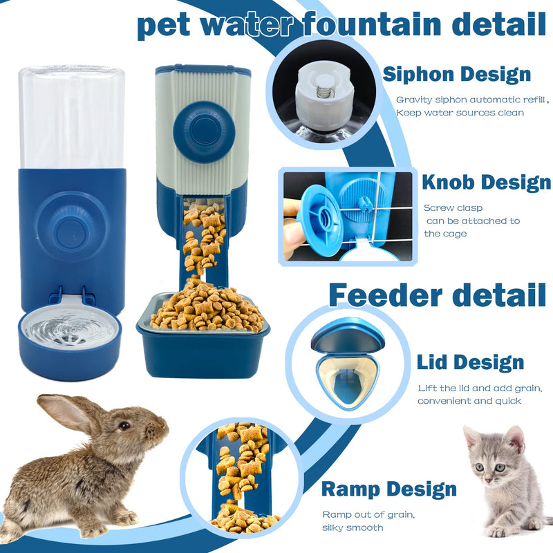 Automatic Rabbit Feeder Water,Hanging Gravity Auto Food & Waterer Set,Removable Cage Pet Food Bowl for Small Animals Rabbits Chinchilla Guinea Pig Ferret(Blue) Blue