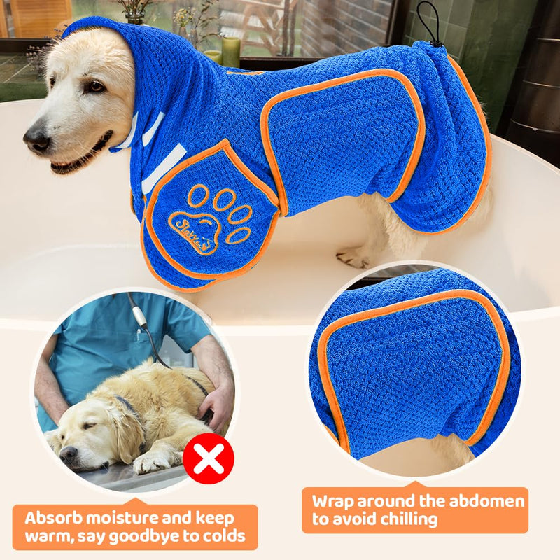 SlowTon Dog Bathrobe - Super Absorbent Dog Towels for Drying Dogs, Quick Drying Dog Robes for After Bath, Soft Dog Towel Wrap, Adjustable Dog Drying Coat for Large Huge Medium Dogs (Blue, XXL) XX-Large (Chest: 37.8-53.6") Blue