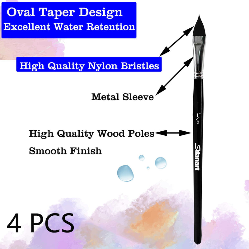 Cat Tongue Watercolor Brushes,4 PCS Oval Wash Paint Brushes for Acrylic Painting Floral Petal Watercolor Brush，Pointed Oval Paintbrush Professional Cat's Tongue Paint Brush Artist Paintbrushes - PawsPlanet Australia