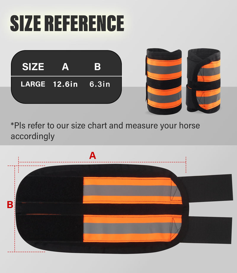 2/Pack Horse High Visibility Leg Gear, Horse Leg Wraps Add Safety, Breathable & Secure Horse Boots w/Fleece Inner Fluorescent Orange Fleece with Tape