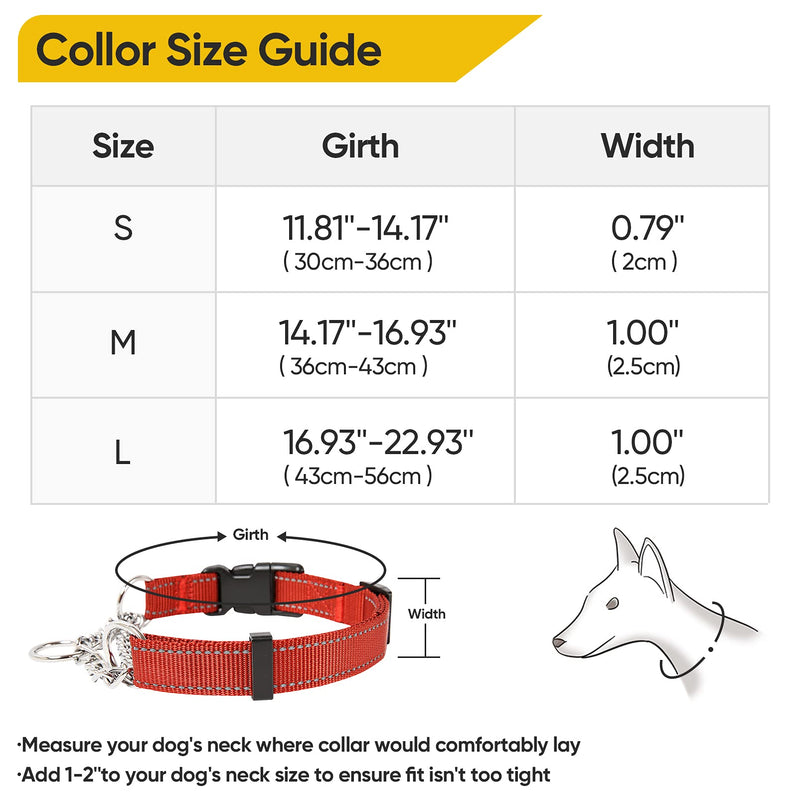 Timos Martingale Dog Collar for Small Medium Large Dogs with Safety Locking Buckle Reflective Adjustable Stainless Steel Chain Dog Collars Martingale Collars,M Length 14.17“-16.93'’ Red