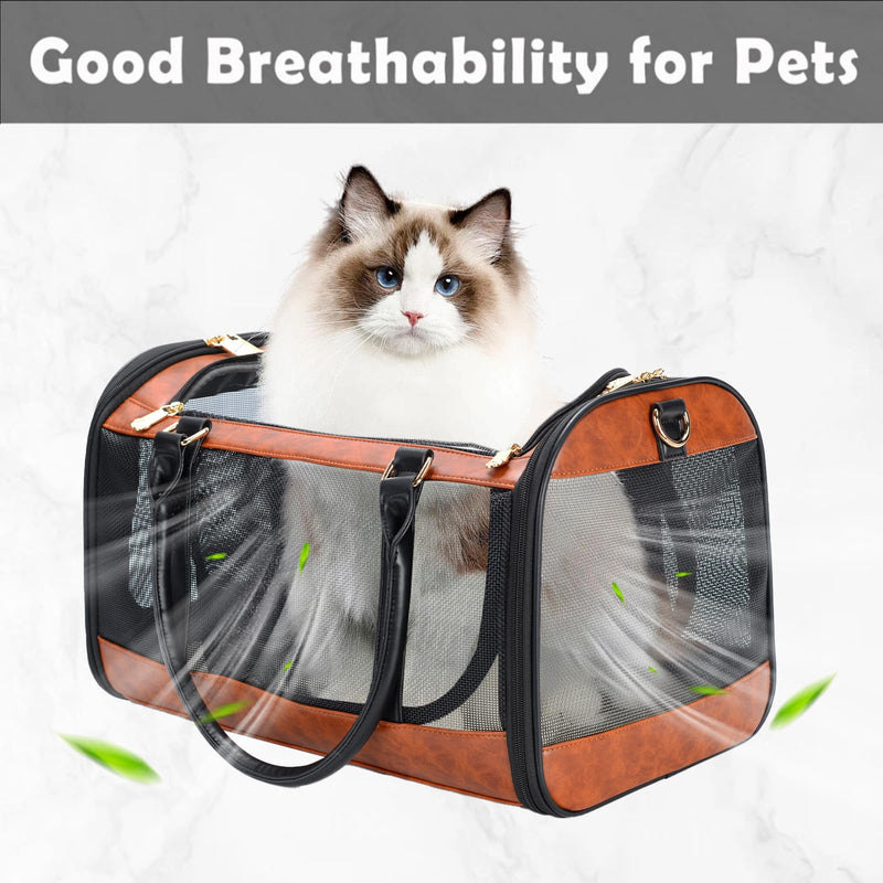 Dog Soft-Sided Carriers Pet Carrier for Small Dogs Cats, Fashion PU Leather Small Dog Carrier Pet Purse, Airline Approved Travel Pet Carrier for Puppy Kitten Small Animals Brown - PawsPlanet Australia
