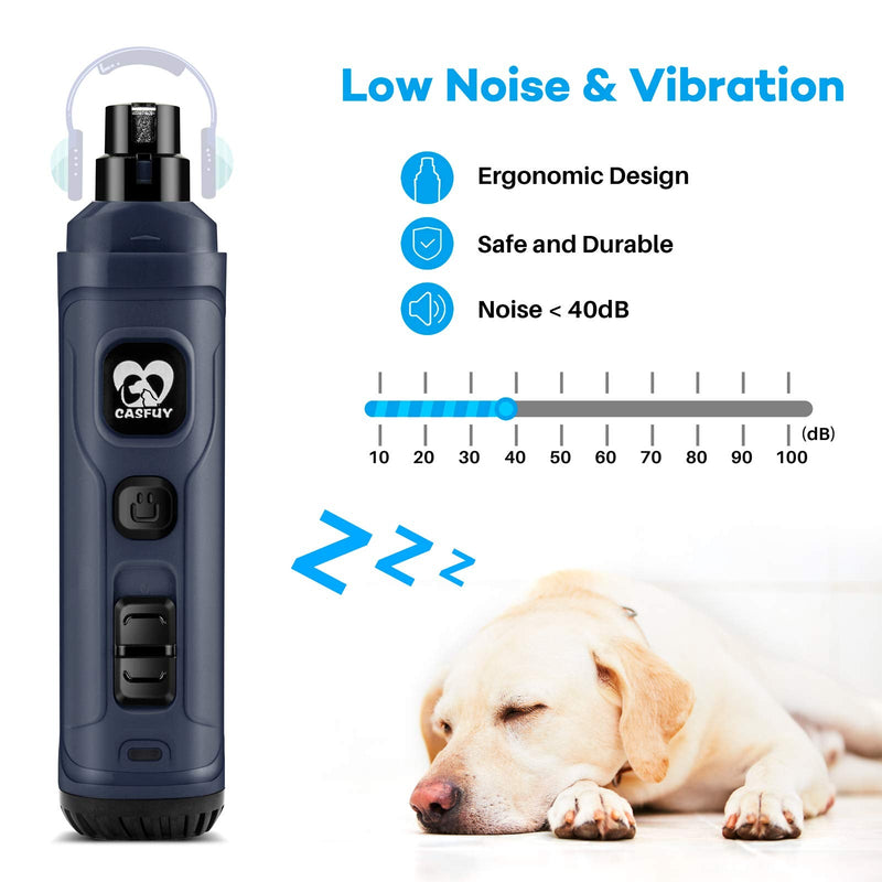 Casfuy Dog Nail Grinder with 2 LED Light - New Version 2-Speed Powerful Electric Pet Nail Trimmer Professional Quiet Painless Paws Grooming & Smoothing for Small Medium Large Dogs and Cats (Blue) B-Blue - PawsPlanet Australia