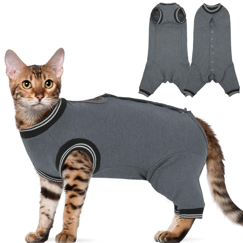 Stress-Free Cat Recovery Suit for Female Cats - Vet-Backed E-Collar Alternative, Anti-Lick & Rear Access Design Gray S Small grey