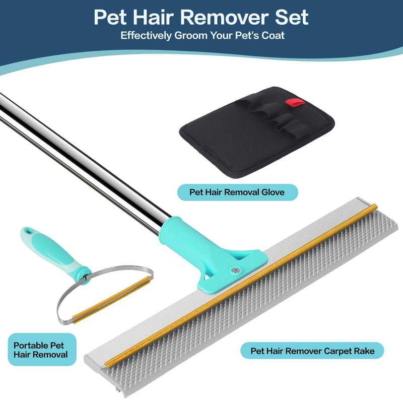3 in 1 Carpet Rake for Pet Hair Removal, Reusable Pet Hair Remover Broom with 54" Adjustable Long Handle, Dog Cat Carpet Scraper Brush Tool Kit for Cleaning, Dog Fur Broom for Rugs, Mats, Couch - PawsPlanet Australia