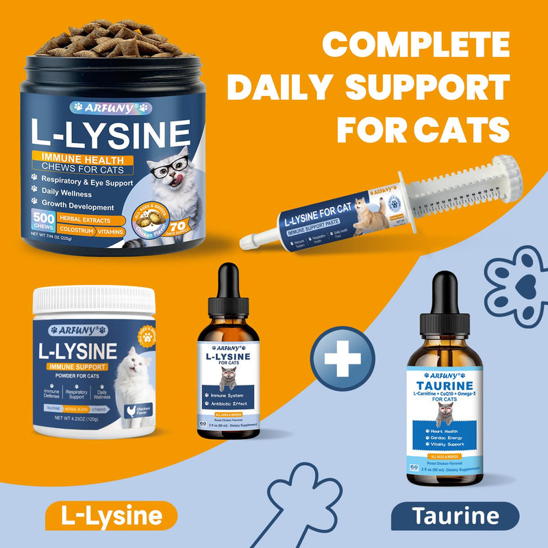 L-Lysine for Cats - Lysine for Cats - Support Immune System, Respiratory, Eye Health - Cat Lysine Powder with Taurine, Herbal Blend, Vitamins - Ease Sneezing, Runny Nose, Watery Eyes - Chicken Flavor