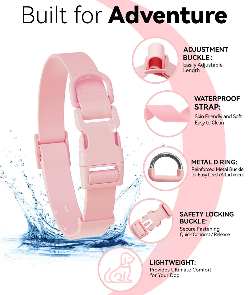 Waterproof Dog Collar, Rubber Adjustable Collars with Quick Release Buckle, Odor-Resistant, Easy to Clean Pet Collars for Small Medium or Large Dogs (Pink, M 11.8-18.5 inch) (M 11.8-18.5 Inch) Pink - PawsPlanet Australia