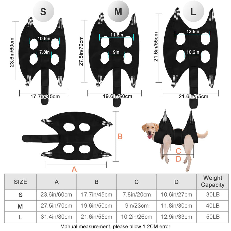 Upgraded Pet Grooming Hammock, Dog Grooming Harness Kit with Adjustable Velcro, Grooming Kit for Dog Cat Bathing, Grooming, Nail Trimming, Claw Care (Black, M) Black - PawsPlanet Australia