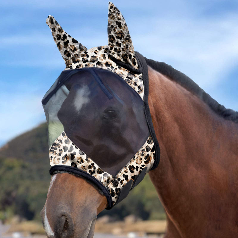 Harrison Howard LumiVista Horse Fly Mask Standard with Ears UV Protection for Horse Leopard Print M Cob Cob (Medium) - PawsPlanet Australia