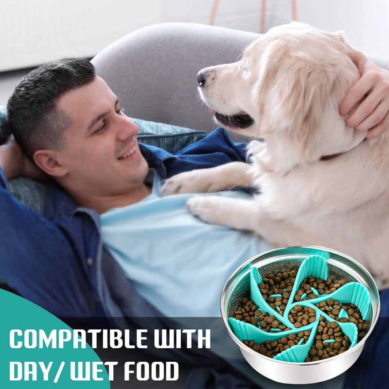 2 Pcs Dog Bowl Slow Feeder Insert, Cuttable Slow Feeder Dog Bowl Insert with Strong Suction Cups, Cat Dog Feeding Supplies, Slow Feeder for Most Dogs Bowl or Dogs Dish 2 PCS Gray + Blue - PawsPlanet Australia