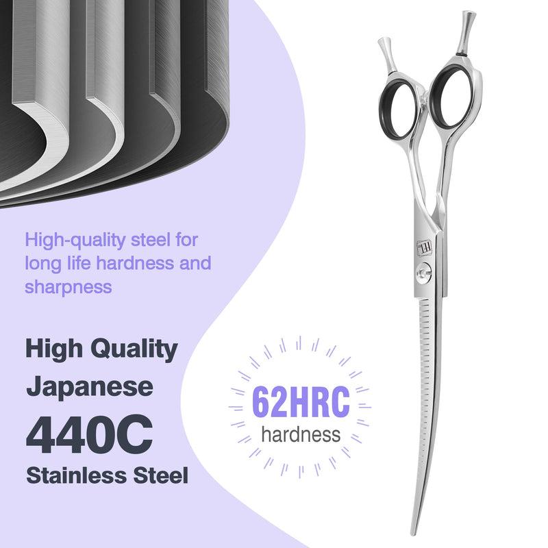 Professional Curved Thinning Scissors for Dog Grooming, 30-Degree Curvature, Japanese 440C for Trimming Dogs Cats and Other Pets face and paws Pointy-tongued Curved Blender - PawsPlanet Australia
