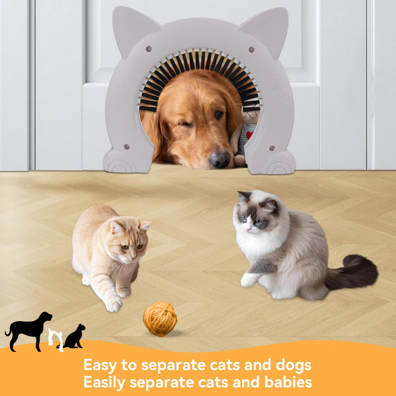Interior Pet Door, Window Cat Door Insert Outdoor Cat Door Hides Litter Tray with Stainless Steel Grooming Brush for Indoor, 22.5x26.5x5.5cm (White) White - PawsPlanet Australia