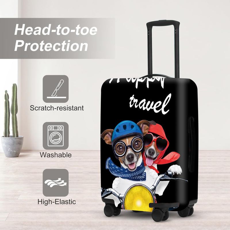 Pet Travel Luggage Protector, Washable Dog Design Suitcase Case with “Happy travel” Text Anti-scratch for 28",30"Bag L(28"-30" Suitcase) 53 - PawsPlanet Australia