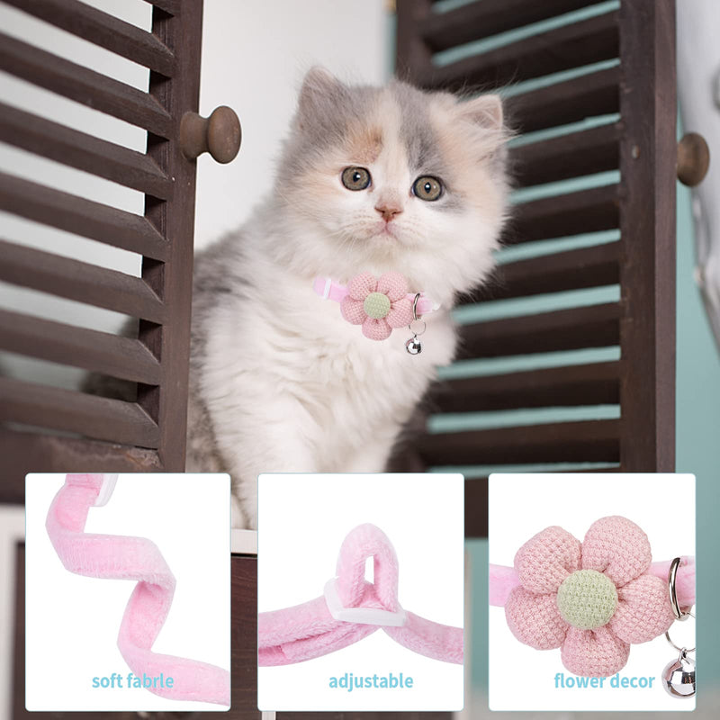 Breakaway Cat Collars with Bells, MUZIEBA Kitten Collar for Girl Boy Adjustable Safety Kitty Collars for Cats Puppy and Small Pets (Pink) Pink - PawsPlanet Australia