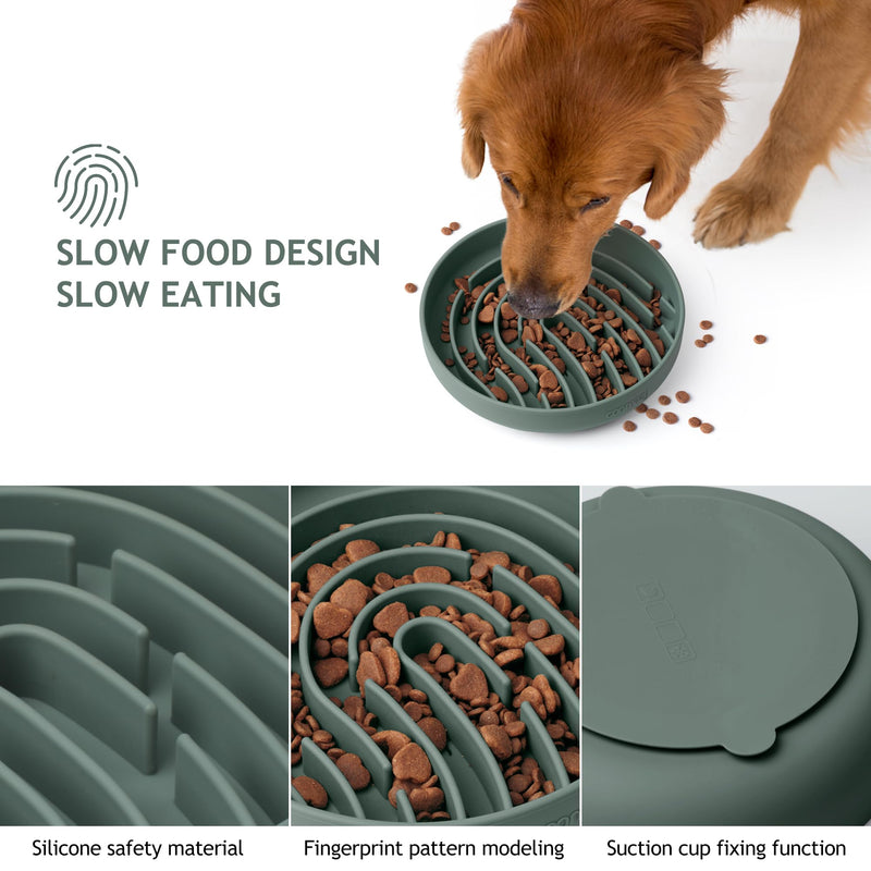 Coomazy Silicone Slow Feeder Dog Cat Bowls, Interactive Puzzle Toy for Pets Food Training, Keeps Dogs Cats Busy, Prevents Puppy Kitty Overeating (Dark Green, Large: 3.2Cup) Dark Green