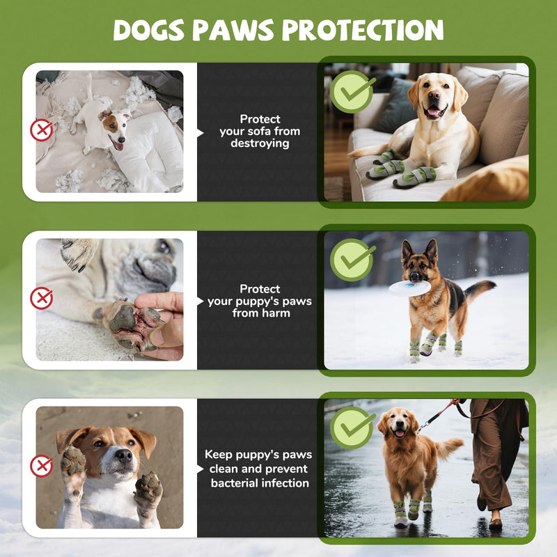 Winter Dog Snow Boots with Fleece Lining, Dog Shoes for Medium Large Size Dogs, Waterproof Dog Booties and Paw Protectors, Anti-Slip & Reflective Dog Shoes for Snow Outdoor, Hiking (Green-Size 5) Green Size 5 (For Width 2.2"-2.4") - PawsPlanet Australia