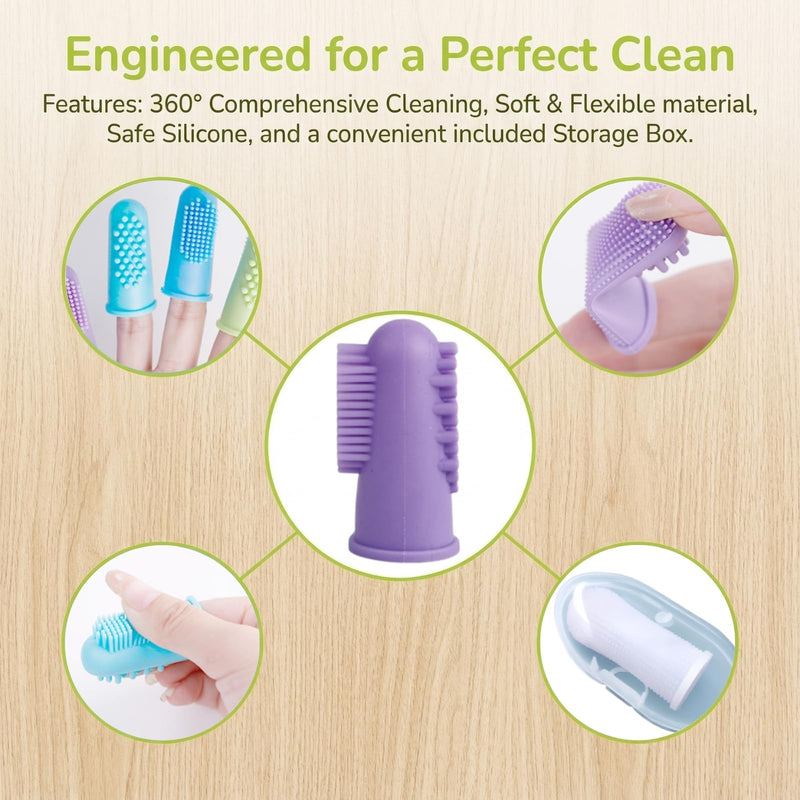 Dog Toothbrush Cat Toothbrush, 4-Piece Finger Toothbrush Set, Storage Box Gentle Teeth Cleaning for Dogs and Cats, Effective Plaque Removal