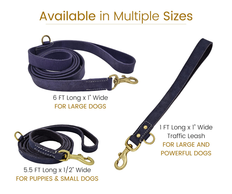 Blazing Paws Vibrania 6 Ft Heavy Duty 1 inch Wide Super Soft Thick Distressed Leather Dog Leash, Indigo Blue with Side Ring (6 Ft L x 1" W, Indigo Blue) 6 Ft L x 1" W - PawsPlanet Australia