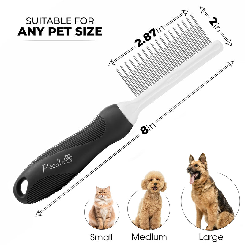 Poodle Pet Bundle - Dematting Fur Rake Comb Brush Tool with Steel Safety Blades and Detangling Pet Comb with Long and Short Stainless Steel Teeth for Detangling Matted or Knotted Undercoat Hair (Black - PawsPlanet Australia