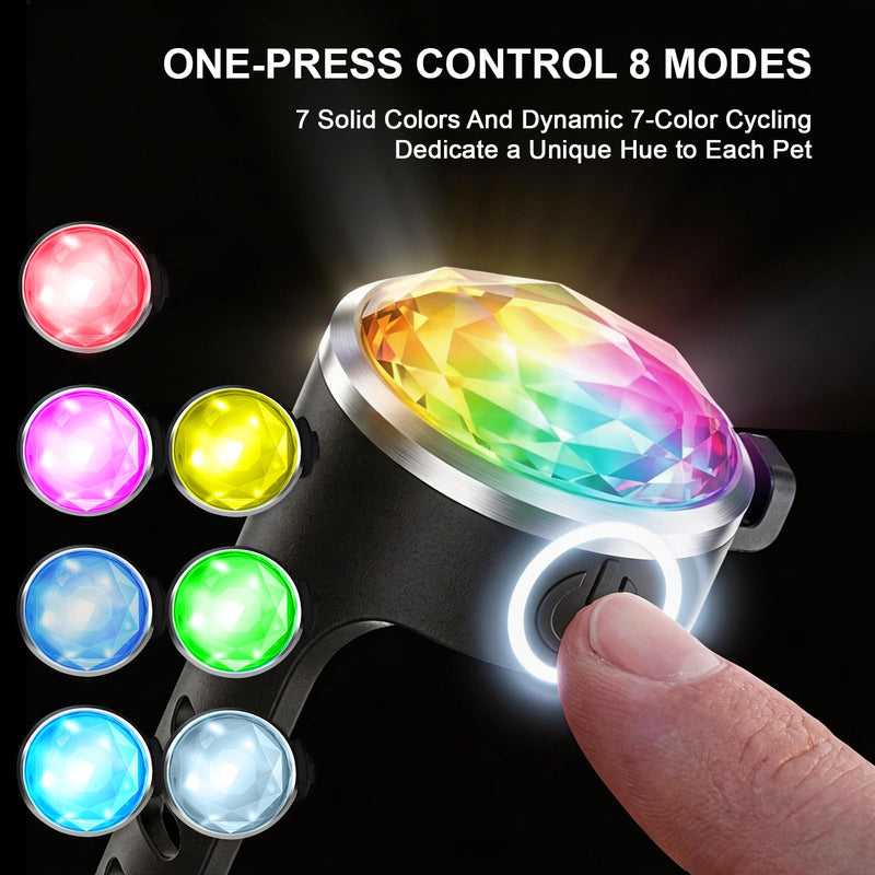 2-Pack Dog Collar Lights, Yesbular USB-C Rechargeable Dog Light Clip-On, Waterproof LED Pet Safety Light with Adjustable Silicone Strap for Night Walking, Camping(RGB 7-Color) RGB - PawsPlanet Australia