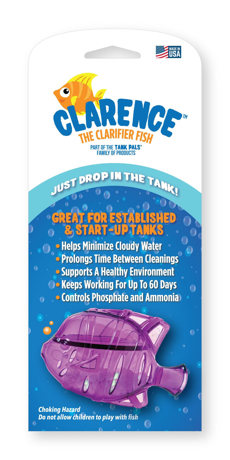 Clarence the Clarifier Fish - 3 pk, Purple - Aquarium Treatment, Clear Cloudy Fresh-Saltwater, Fish-Plant Safe, 10gal Tank Maintenance Each 3 Pack