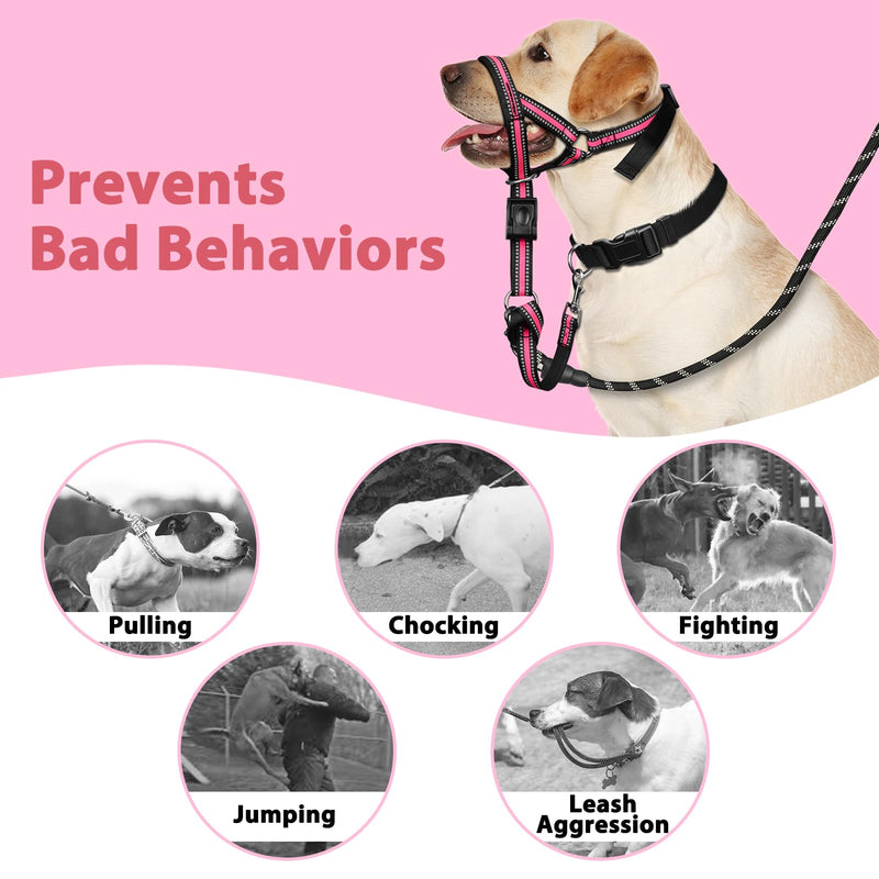 BARKLESS Soft Dog Head Collar, Patented Padded No Pull Head Halter, Training Nose Leash with Safety Link for Medium Large Dogs, Adjustable Muzzle Leash, Easy Control for Walking(Pink, L) Pink L (Snout 9.5"-14") - PawsPlanet Australia