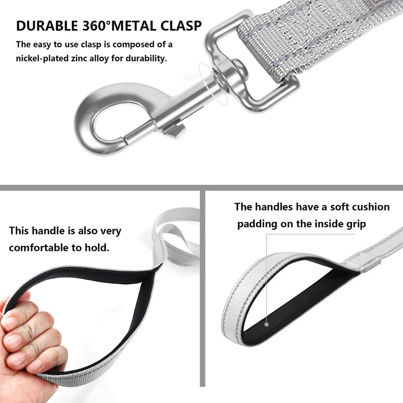 Dog Leash 6 FT Padded Handle Nylon Reflective Dogs Leashes for Medium Dogs Silver Medium : 3/4" x 6 FT Reflective Silver - PawsPlanet Australia