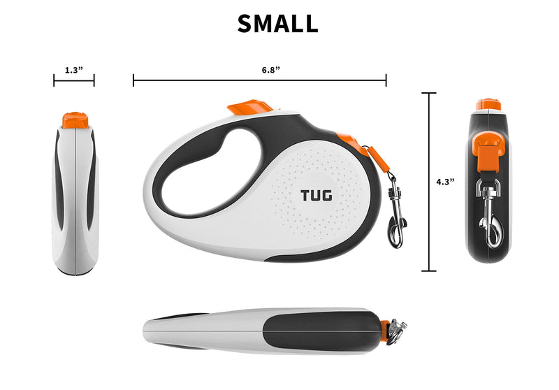 TUG 360° Tangle-Free Retractable Dog Leash with Waste Bag Dispenser (Small, White/Orange) Small