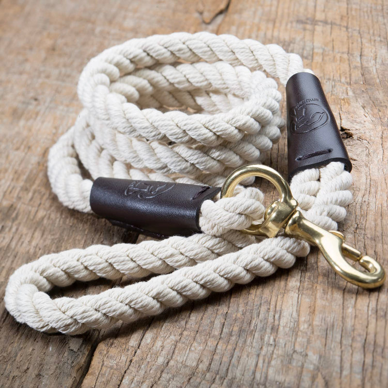 Embark Pets Country Dog Rope Lead – Braided Cotton Leads w/Strong Leather Finish for Small Medium and Large Breed Dogs – Heavy Duty for Training, Walking, Hiking (4.5 FT, Creme) 4.5 FT - PawsPlanet Australia