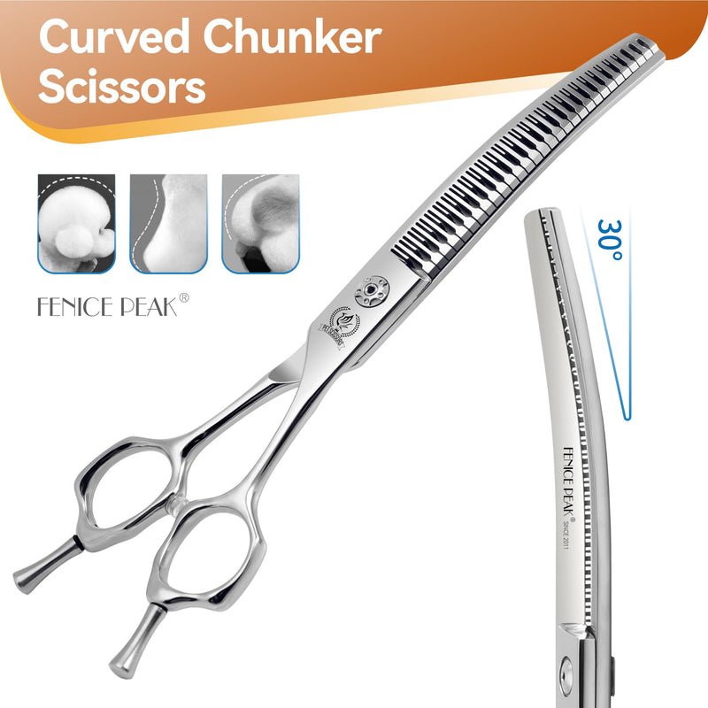 Fenice Peak 7.5 Curved Thinning Traceless Dog Grooming Scissors Japanese 440C Stainless Steel with Bearing Screws Smooth Cutting and Durable 7.5'' - PawsPlanet Australia
