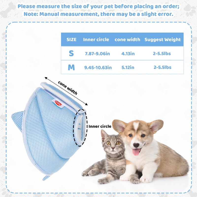 Cat Cone Collar Soft, Cute Cat Recovery Collar Soft Adjustable Cat Cones to Stop Licking Comfortable Breathable Lightweight Neck Cone for Cats Kittens Pet After Surgery S Blue Shark - PawsPlanet Australia
