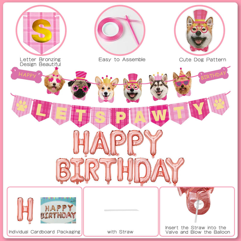 Dog Birthday Decorations Girl, Dog Birthday Party Supplies, Dog Birthday Bandana Pink Dog Birthday Hat with Numbers, Dog Birthday Banner LETS PAWTY and HAPPY BIRTHDAY Balloons Dog Birthday Girl Outfit - PawsPlanet Australia