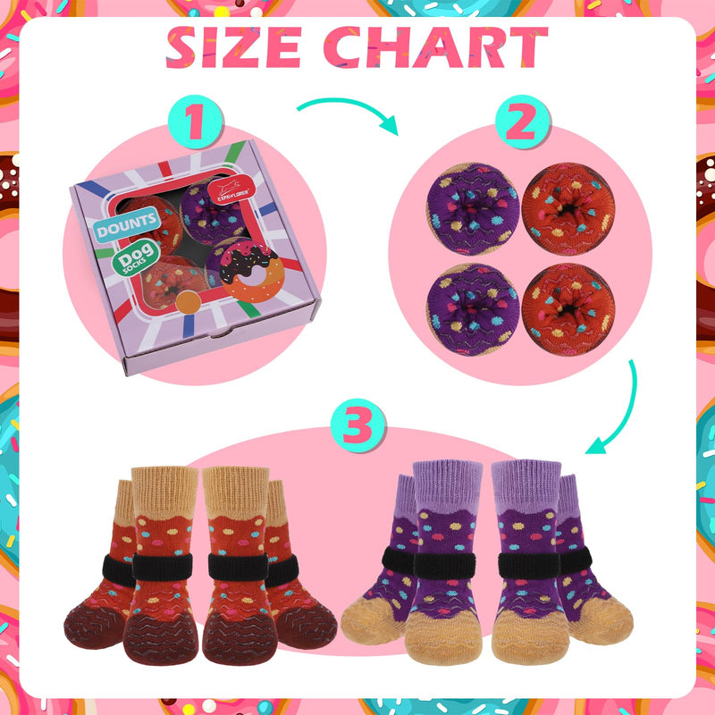 EXPAWLORER 8 Pcs Donut Dog Socks with Gift Box,Dog Boots & Paw Protectors in Winter,Dog Booties for Hardwood Floor Anti Slip,Prevent Licking Paws,Dog Shoes for Small Medium Large Senior Dogs Purple&Brown(8pcs) - PawsPlanet Australia