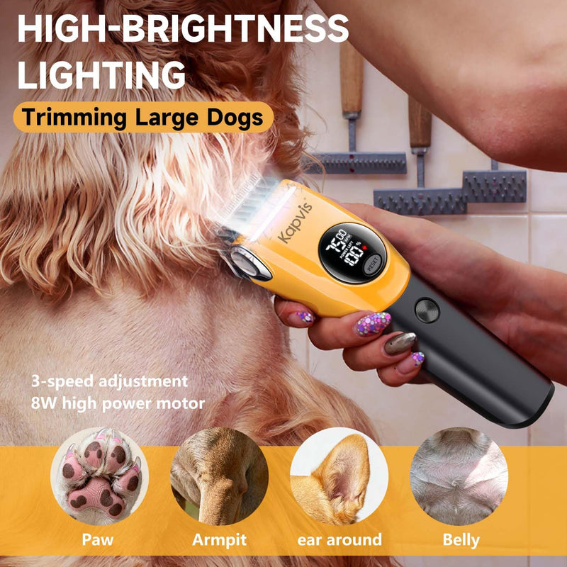 Dog Clippers for Grooming Thick Hair with LED Light,Cat Shaver,and Sheep Shears for Thick/Matted/Knotted/Fine/Curly Hair,Works with or Without Power Cord Orange