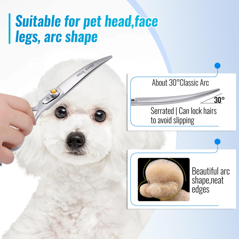 Fenice Professional Dog Grooming Scissors: 7 inch Curves Shears for Dogs Trimming Made Of Japanese 440C Stainless Steel Yellow Diamond Curved 7.0 inch - PawsPlanet Australia