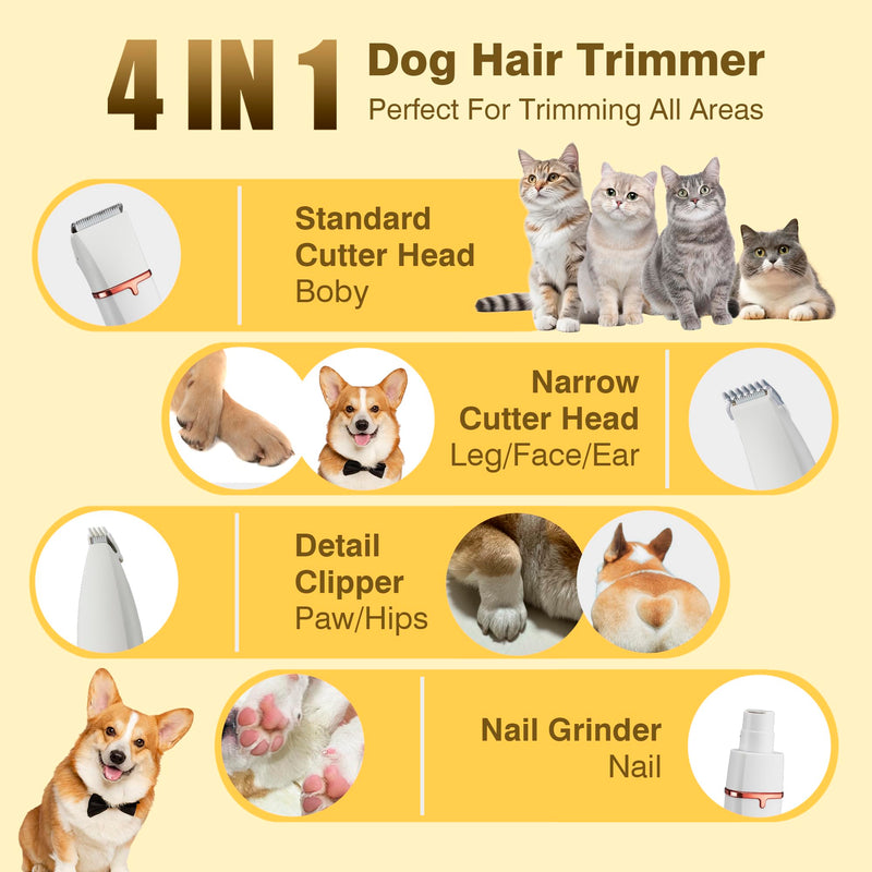 2025 New Petium 4-in-1 Dog Grooming Clippers Kit-Quiet Dog Nail Grinder & Paw Trimmer,Low Noise Cordless Pet Shaver for Small Dogs & Cats,USB-Rechargeable, 6 Guide Combs - PawsPlanet Australia