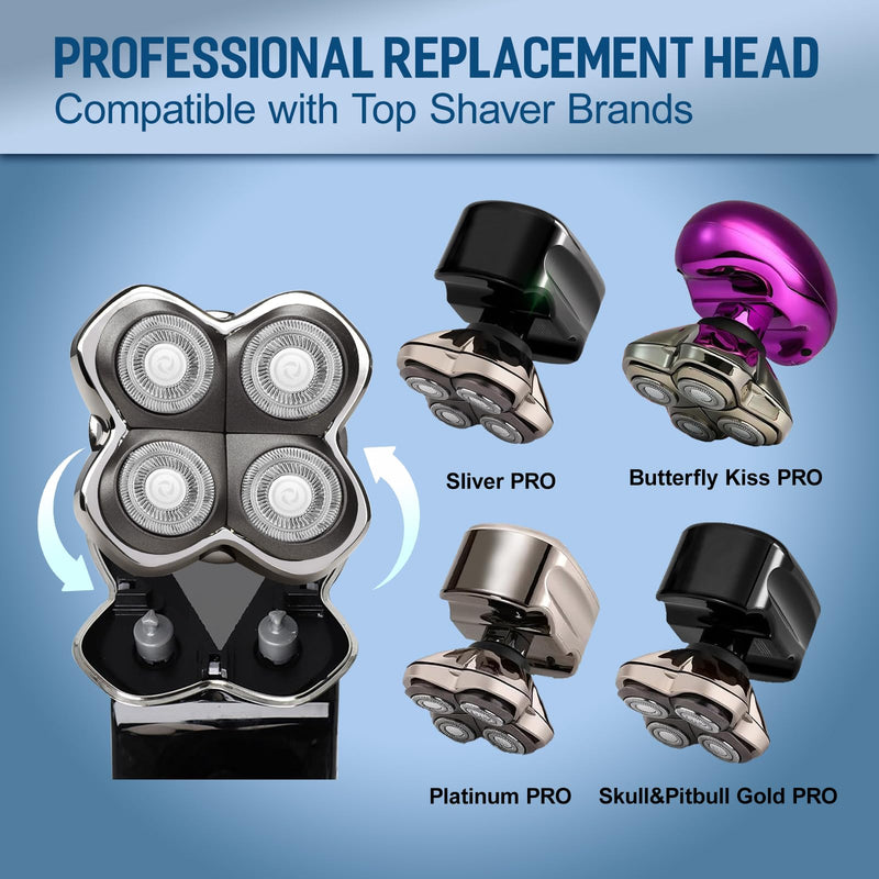 2 Pack Pro 4 Replacement Blades Compatible with Skull & Pitbulls Shaver Head Gold PRO, Silver PRO, Platinum PRO, Butterfly Kiss PRO | Floating 4 Heads Electric Razor Refills + 1 Cleaning Brush 12 - PawsPlanet Australia