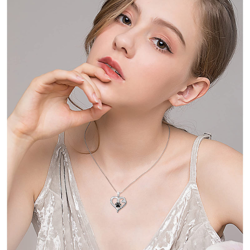 Ladytree S925 Sterling Silver Puppy Dog Cat Pet Paw Print Love Heart Pendant Necklace 18 inches Pet Paw Print E - PawsPlanet Australia