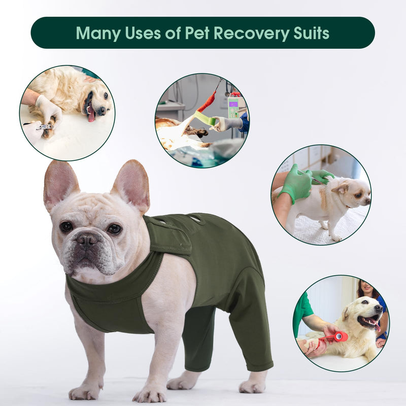 Kuoser Dog Recovery Suit - Post Surgery Body Suit with Legs, Comfortable Cone Alternative, Prevent Licking Dog Onesies, Green S S(Chest:14.6-18.5''）