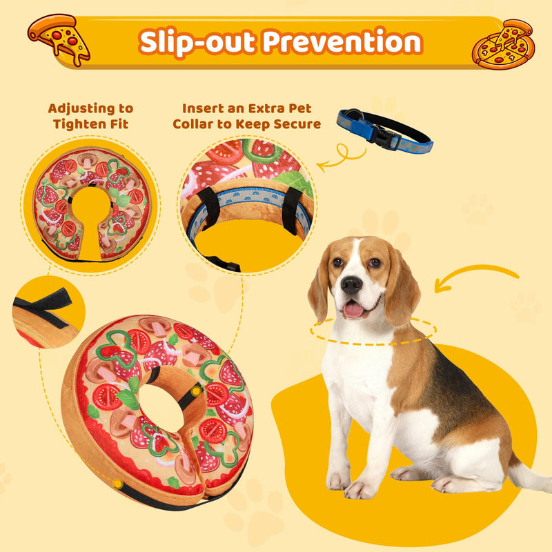 Grand Line Pizza Inflatable Collar for Dogs and Cats, Soft Protective Recovery Cone After Surgery, Blow up Pet Donut Collar Cone, E-Collar Alternative Does not Block Vision (Cartoon, Medium) Cartoon Pizza Medium (Neck:9"-12") - PawsPlanet Australia