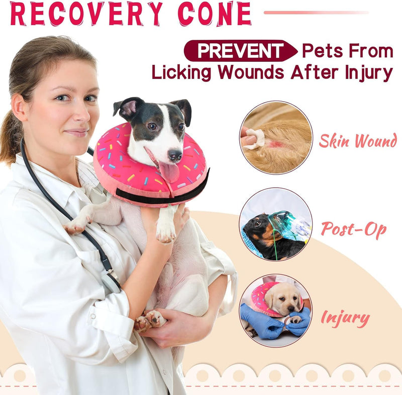 Inflatable Soft Dog Cone Collar for Small Medium Large Dogs & Cats Alternative After Surgery, Blow Up Pet Donut Neck Prevent from Biting Scratching, Comfy Adjustable Recovery Pillow Suitable for small or medium-sized dogs PINK - PawsPlanet Australia