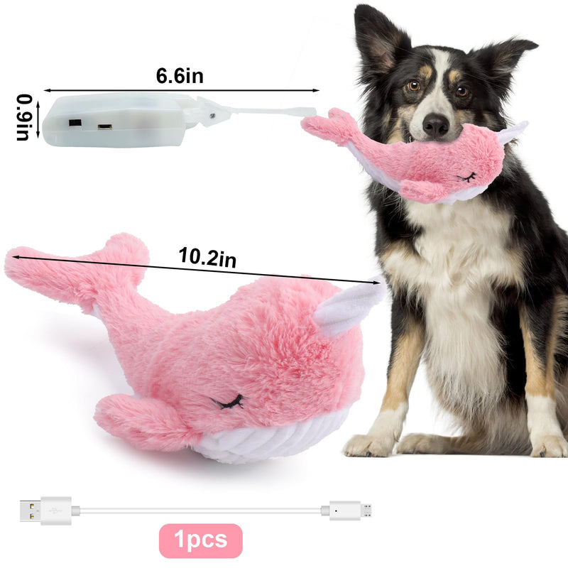 BABORUI Interactive Dog Toys Whale, Floppy Squeaky Dog Toys, Rechargeable Moving Dog Chew Toys for Small/Medium/Large Dogs/Puppy to Keep Them Busy (Pink) - PawsPlanet Australia