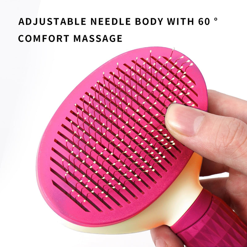 Cat hair brush, pet grooming brush for dogs and cats, self-cleaning, removing loose hair and tangles (Pink) Pink - PawsPlanet Australia