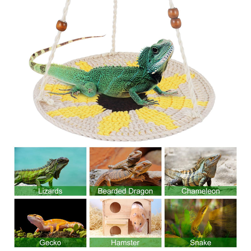 Reptile Hammock,Bearded Dragon Accessories for Habitat Leopard Gecko Tank Accessories Small Lizard Cage Bed Hanging Hammock Pet Platform Carrier for Chameleon Birds Rats Gecko Iguana Beige&Yellow - PawsPlanet Australia
