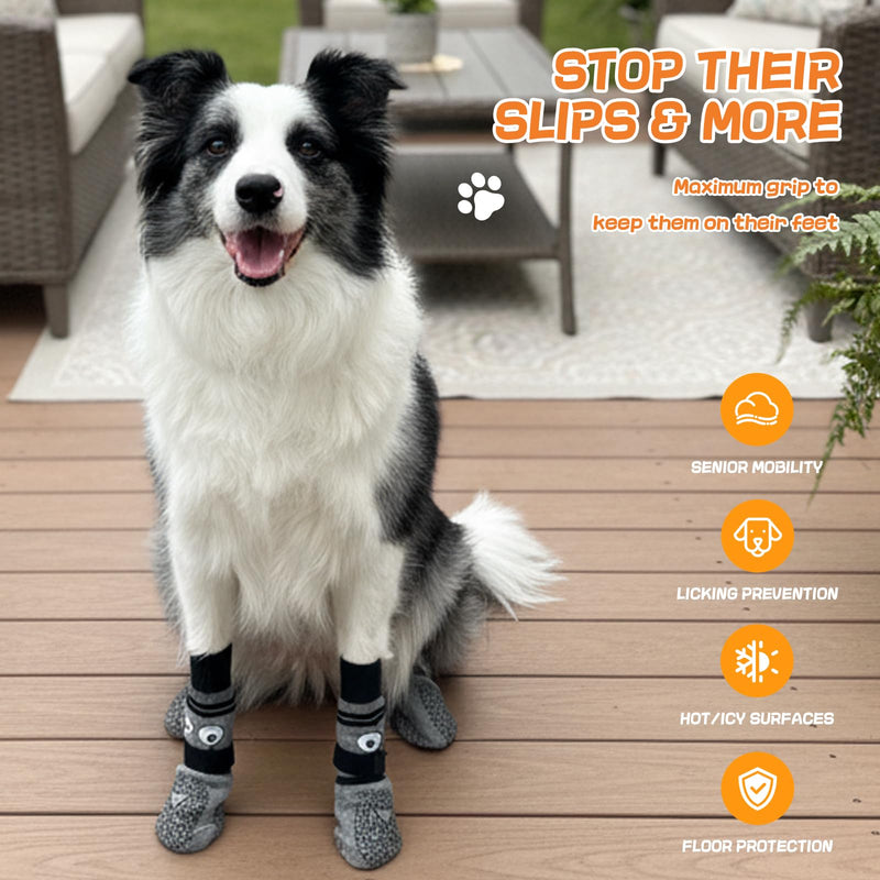 Non-Slip Dog Socks & Owner Sock Set- Extra-Grip, Paw Protection for Senior & Active Dogs Grey L - PawsPlanet Australia